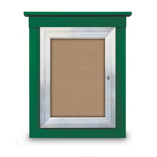 60"x48" 2-Door Enclosed Letterboard, Header, Blue Felt/Walnut